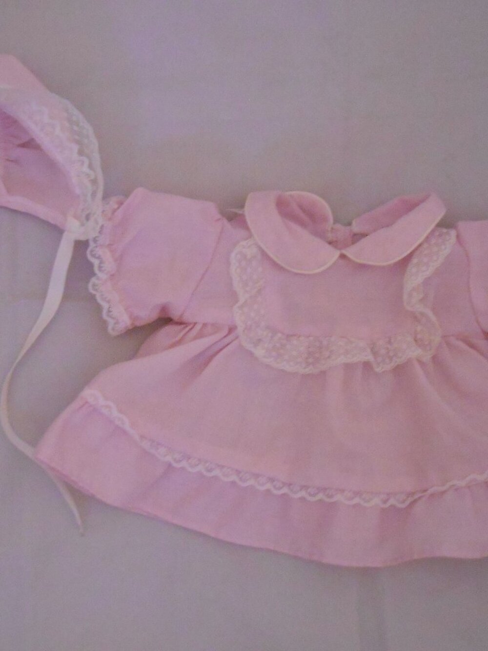 Vintage Cabbage Patch Kids Lavender Dress w/Lace Trim, Bonnet, Baby Doll, 1980's